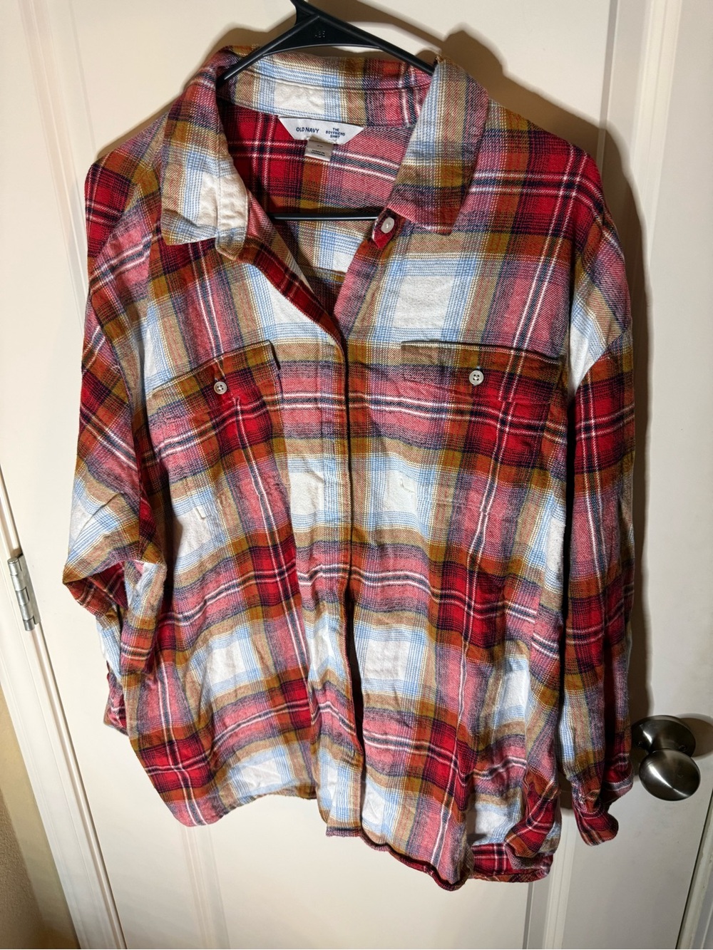 Old Navy Boyfriend Flannel Shirt Women’s 2X Plaid Button Front 100% Cotton